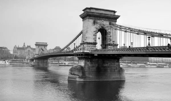 Puente Cadena Sobre Río Danubio Budapest Ciudad Hungary —  Fotos de Stock