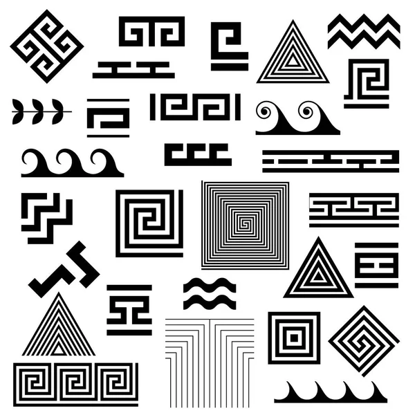 Típico Egipcio Asirio Griego Motivos Vector Símbolos Conjunto Llave Griega — Archivo Imágenes Vectoriales