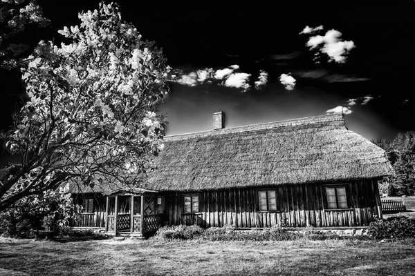 森林の古い家 Riga ラトビアの近く野外民族博物館 — ストック写真