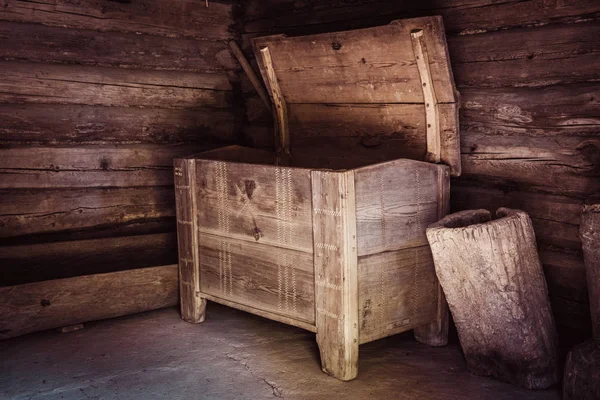 Old Vintage Wooden Chest Treasure Box Some Grunge Interior — Stock Photo, Image