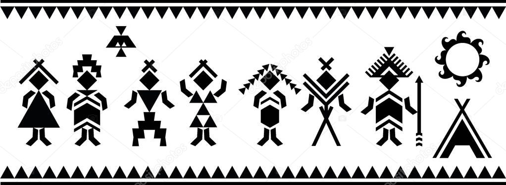 Aboriginal people silhouettes vector symbols. Vector patterns. Ethnic elements. Vector and illustration.
