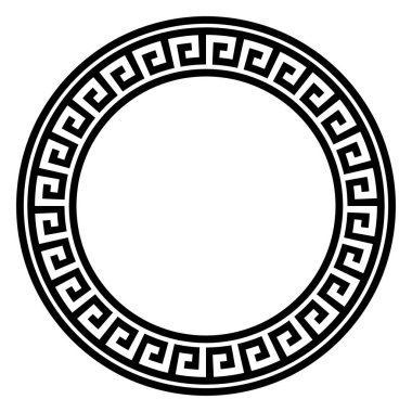 Yunan anahtar yuvarlak çerçevesi. Tipik Mısırlı, Suriyeli ve Yunan dürtüleri sınır çiziyor. Arap geometrik dokusu. İslam Sanatı. Soyut geometrik. Vektör ve illüstrasyon.
