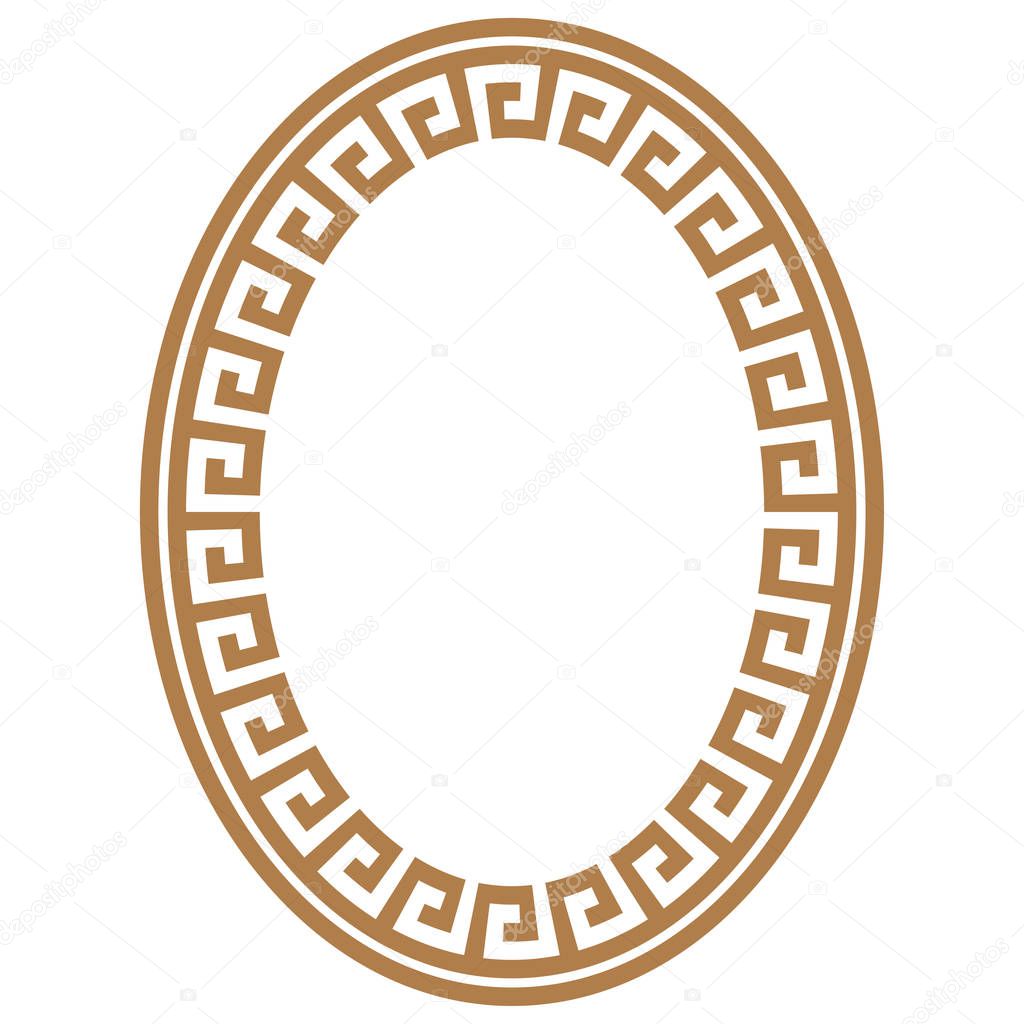 Greek key round frame. Typical egyptian, assyrian and greek motives circle border. Arabic geometric texture. Islamic Art. Abstract geometric. Vector and illustration.