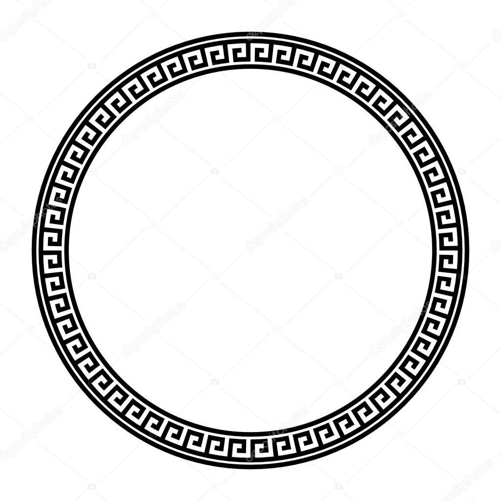 Greek key round frame. Typical egyptian, assyrian and greek motives circle border. Arabic geometric texture. Islamic Art. Abstract geometric. Vector and illustration.