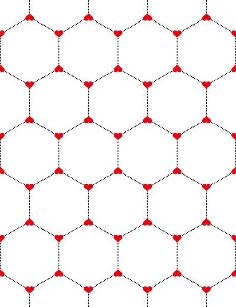 Honeycomb grafisk med hjärtan sömlösa mönster över vita. — Stock vektor