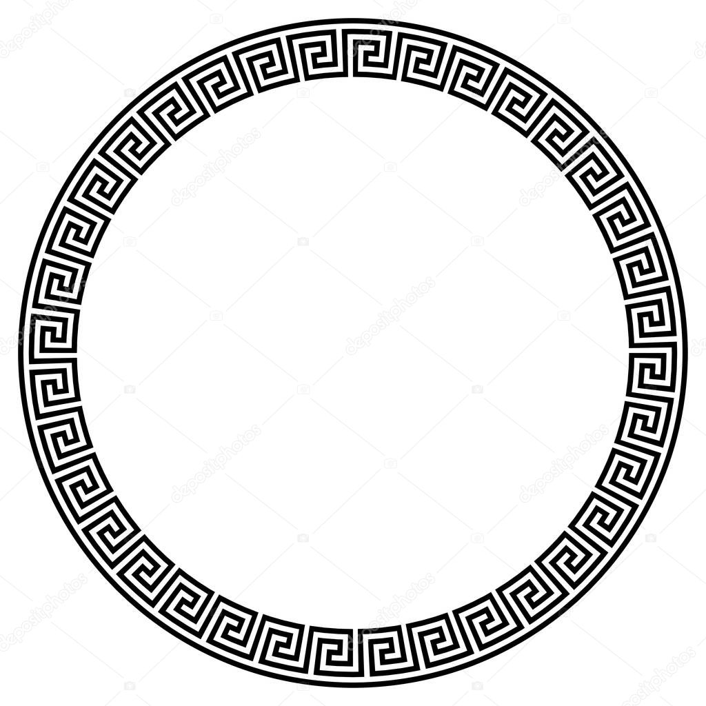 Greek key round frame. Typical egyptian, assyrian and greek motives circle border.