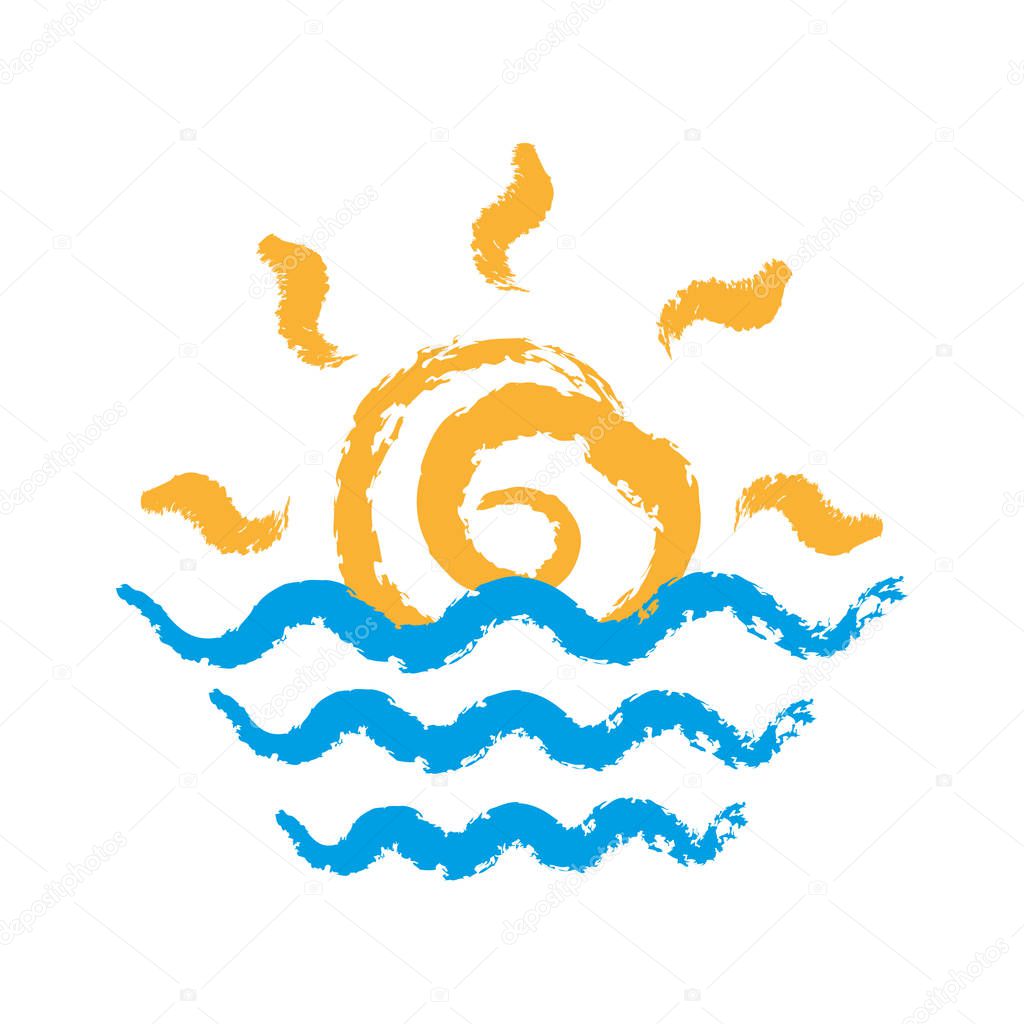 Sunrise and sunset icon. Sun shining at beach, vector and illustration logo isolated on white background