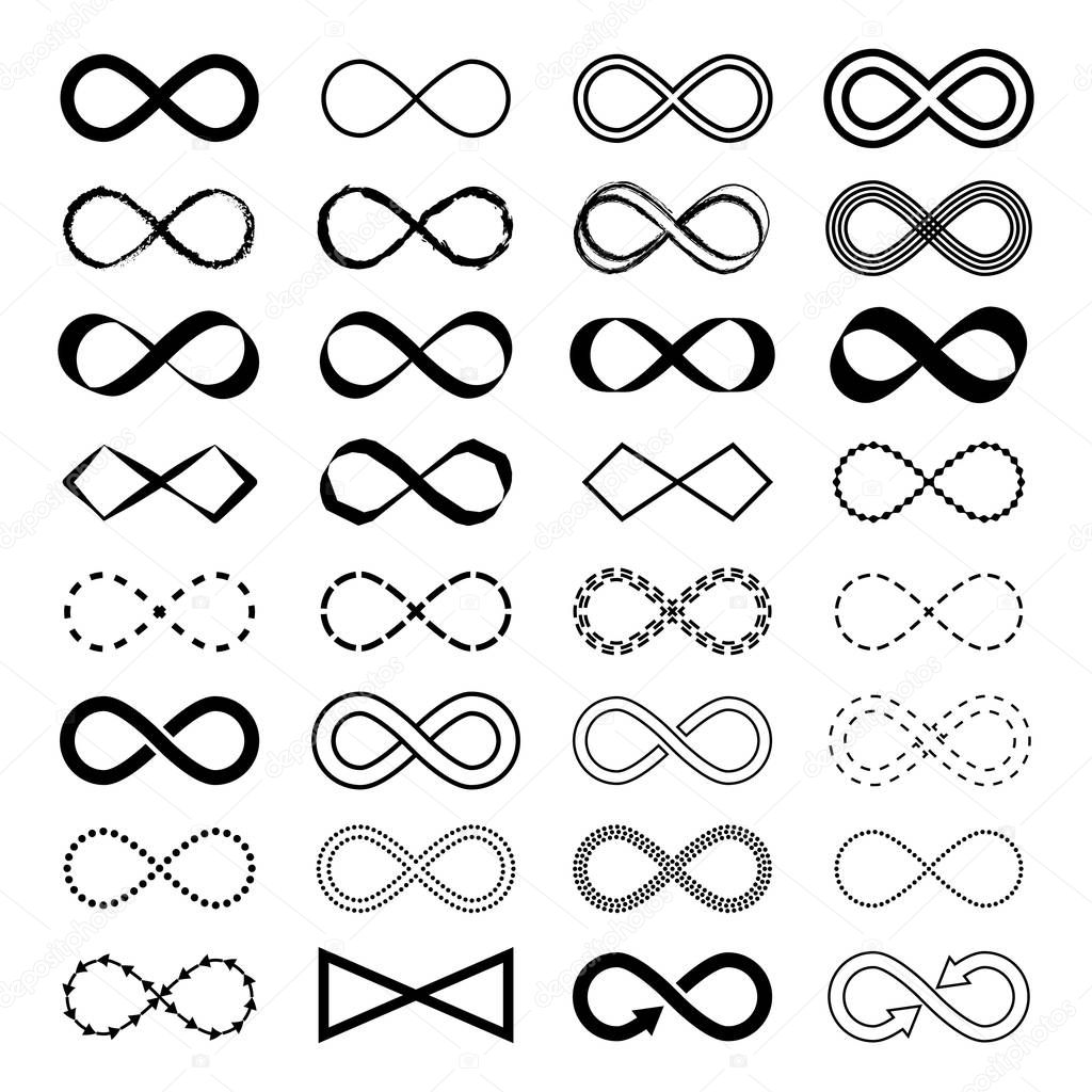 Infinity symbol vector set n white background.