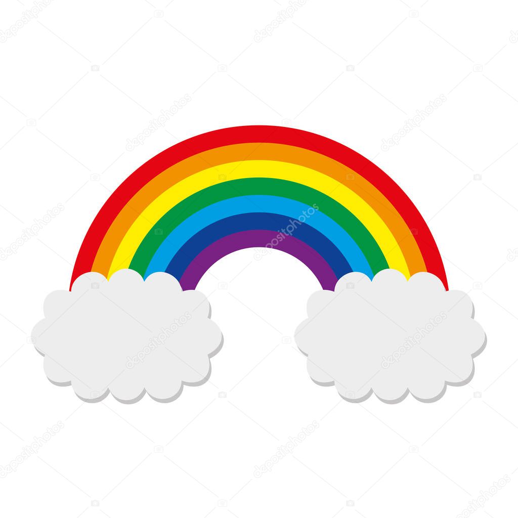 Vector colorful rainbow symbol with gray clouds