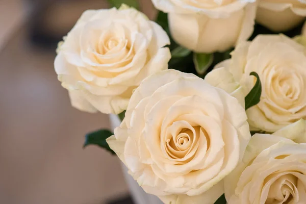 Bouquet di fiori di rose bianche primo piano in un vaso — Foto Stock