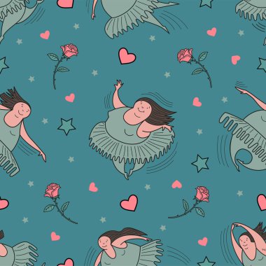 Balerinler hareket. Seamless modeli. Komik, vektör, renk illüstrasyon.