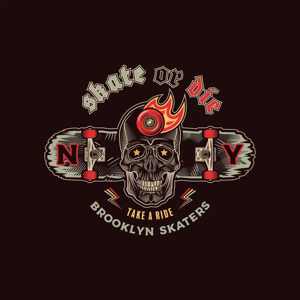 Skateboarding crânio emblema — Vetor de Stock