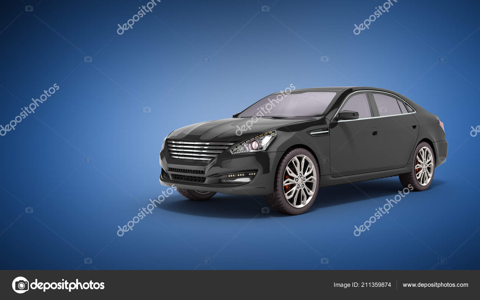 黑色汽车工作室视图3D 渲染蓝色背景——图库图片© NosorogUA #211359874, image size:1600x1000