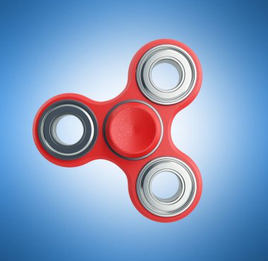 Kırmızı el Spiner 3d render mavi zemin üzerine 