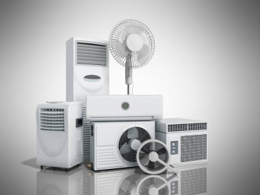 Klima donanımları 3d rensder gri arka plan üzerinde
