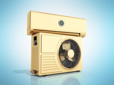 Altın Klima ünitesi 3d render mavi zemin üzerine