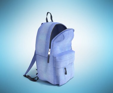 sırt çantası çanta okul 3d render Mavi degrade üzerinde açın