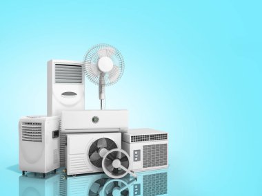 Klima donanımları 3d rensder mavi zemin üzerine