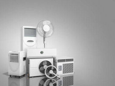 Klima donanımları 3d rensder gri arka plan üzerinde