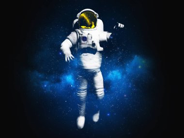 Çizim üzerinde siyah arka plan 3d render görüntü üzerinde poz astronot giysileri