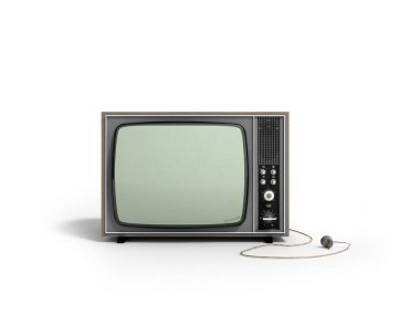 Ahşap Ev Tv alıcısı 3d yaratıcı soyut iletişim medya ve televizyon iş kavramı eski retro rengini ayarlamak beyaz arka plan üzerinde render