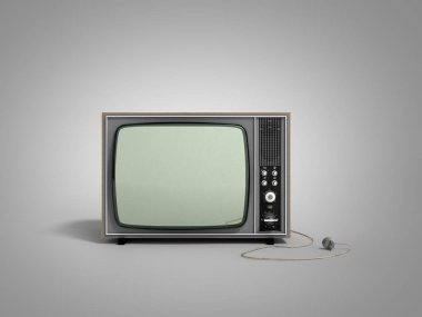 Ahşap Ev Tv alıcısı 3d ayarla yaratıcı soyut iletişim medya ve televizyon iş kavramı eski retro renk gri arka plan üzerinde render