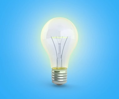 Aydınlatma ampul mavi arka plan üzerinde 3d render