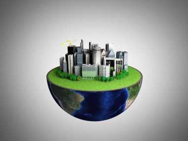 Kentleşme kavramı küre ve şehir üzerinde soyut gri arka plan 3d render