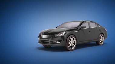 siyah araba studio görünümü 3d render mavi zemin üzerine