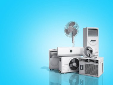 Klima donanımları 3d rensder mavi zemin üzerine