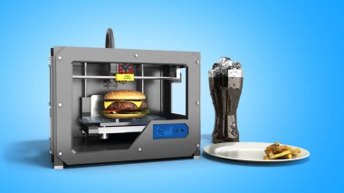 3D yazıcı yazdırma burger 3d render mavi