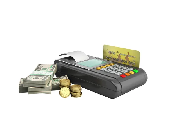 Trminal Karty Kredytowej Maszyny Renderowania Białym Bez Cienia — Zdjęcie stockowe