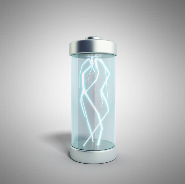 Зарядка аккумулятора на серой 3D иллюстрации
