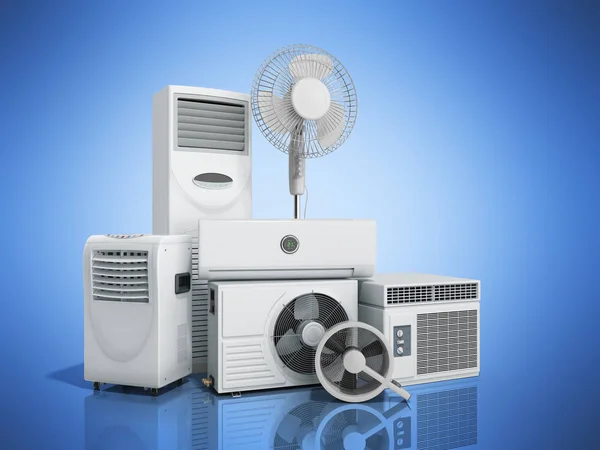 Klima donanımları 3d rensder mavi zemin üzerine