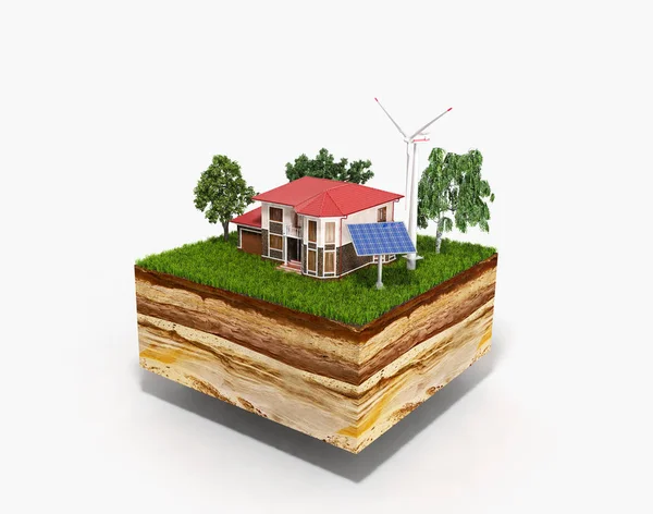 House Clutch Land Concept Ecologically Clean House Render White — Stock Photo, Image
