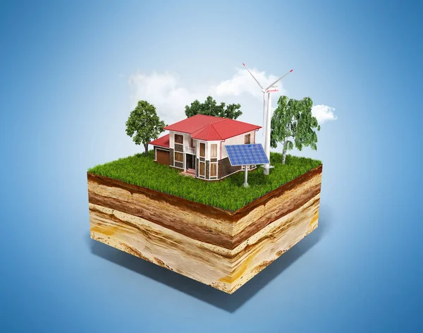 House Clutch Land Concept Ecologically Clean House Render Blue — Stock Photo, Image