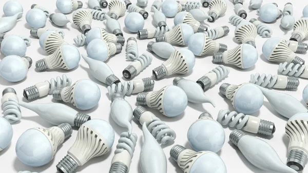 不同的照明灯泡设置3D 渲染白色背景 — 图库照片
