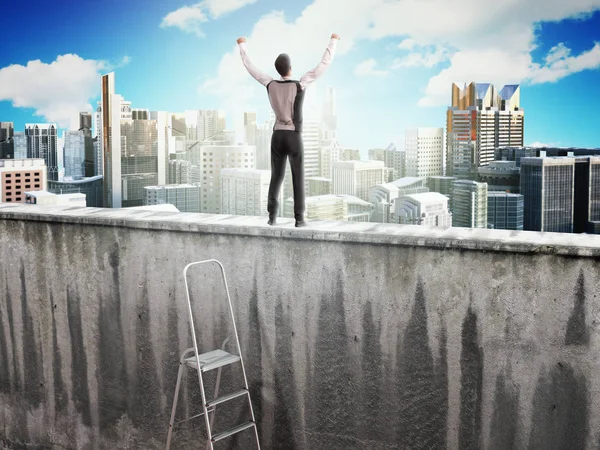 stock image The concept of the pursuit of success A man on top of the wall  3d render