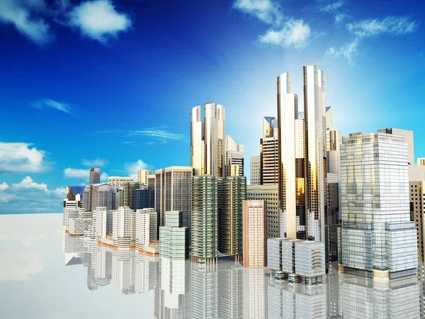 Panorama Miasta Nowoczesnych Wieżowców Panorama Centralnej Części Miasta Renderowania Obrazu — Zdjęcie stockowe