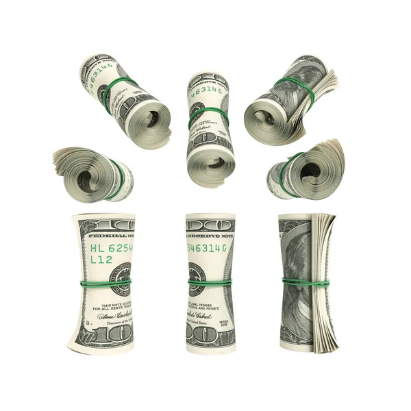 Dinheiro Cem Dólares Bill Colecção Rol Renderizar Branco Sem Sombra — Fotografia de Stock