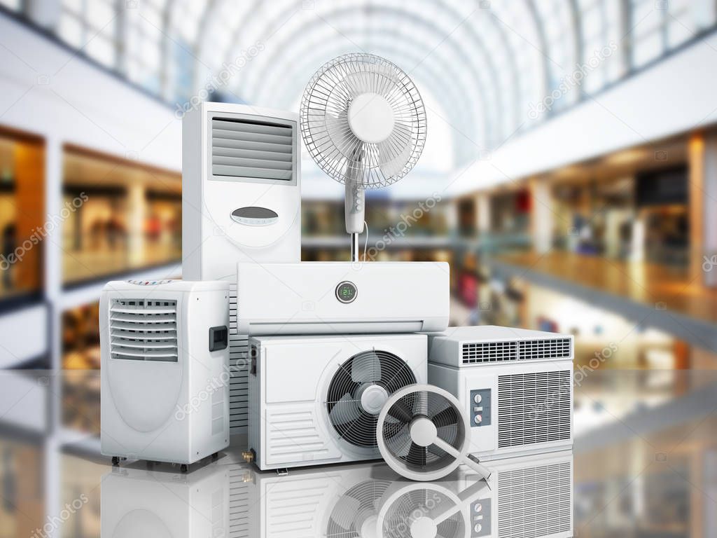 air conditioning equipment 3d rensder on shopping center background