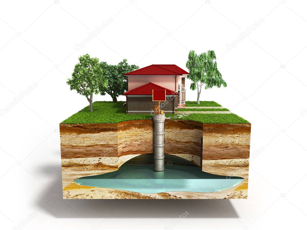 water well system The image depicts an underground aquifer 3d render on white