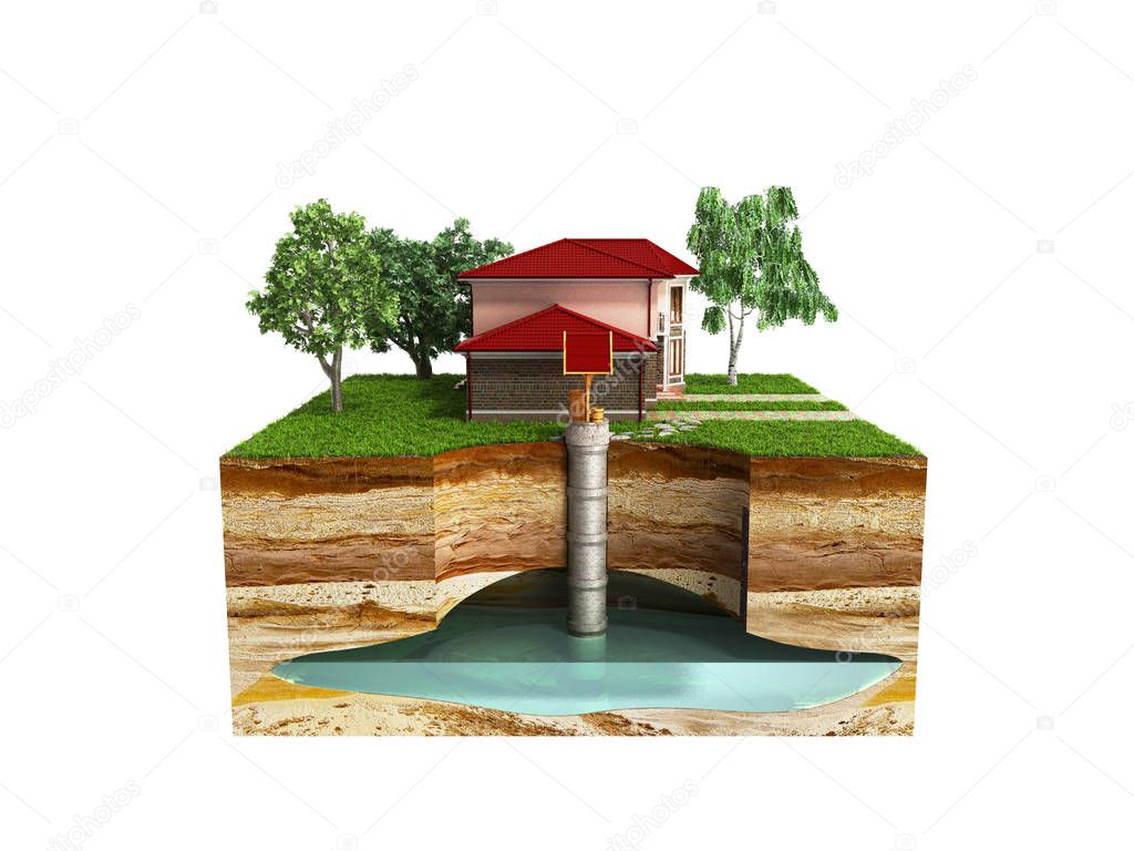 water well system The image depicts an underground aquifer 3d render on white no shadow