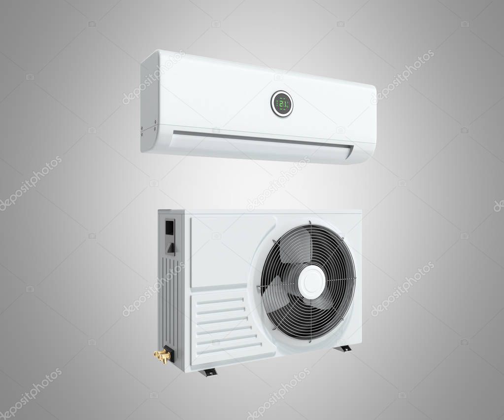 air conditioning unit 3d render on grey background