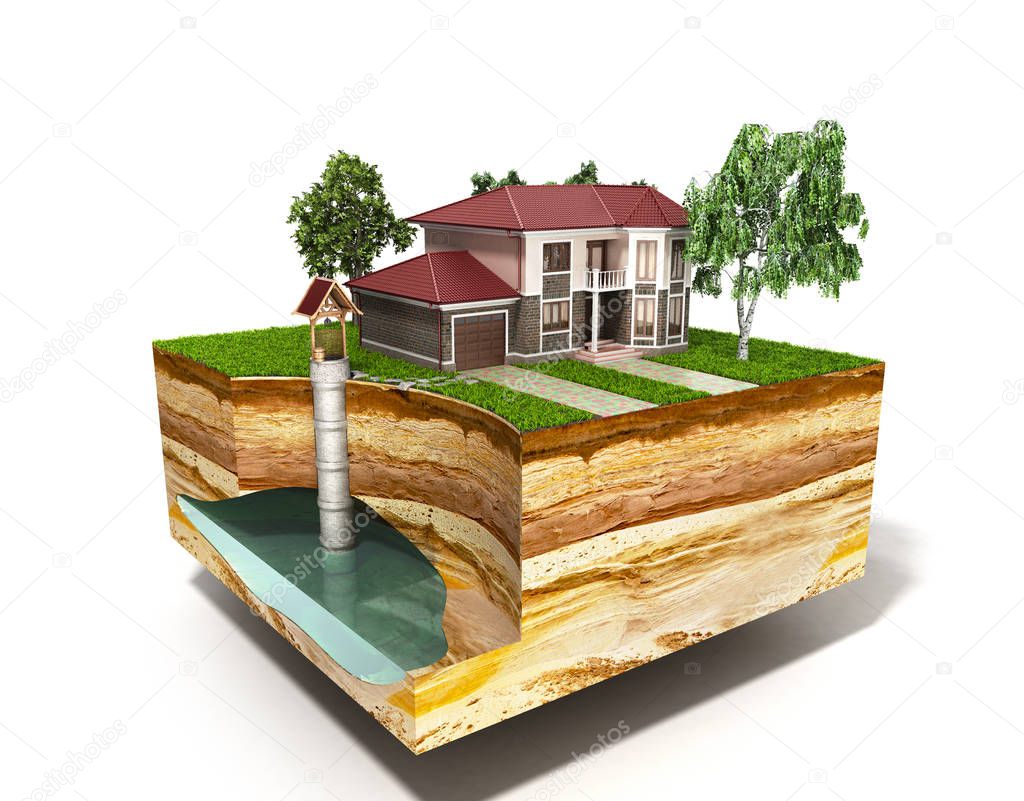 water well system The image depicts an underground aquifer 3d render on white