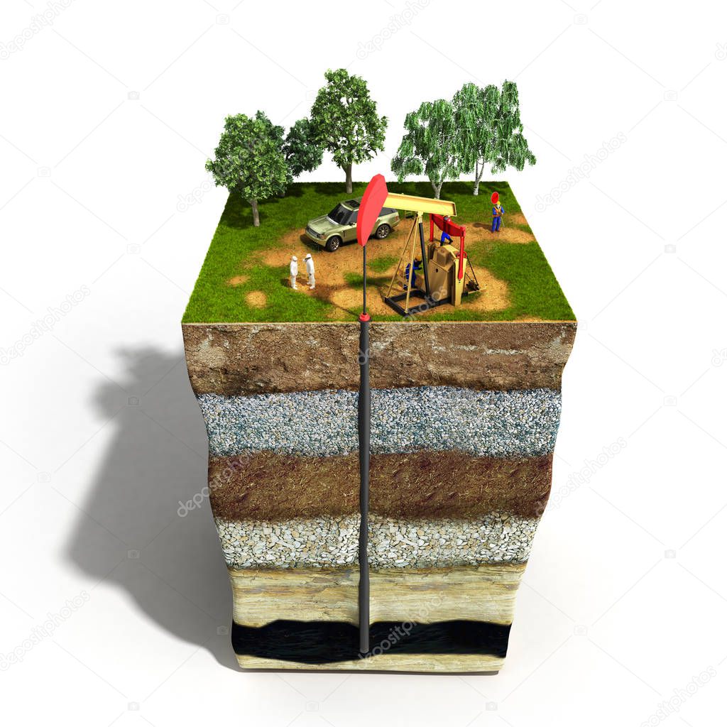 Oil drilling exploration concept Engineer writing on the paper in front of the natural gas pipes Refinery gas and oil Flat 3d illustration For infographics and design