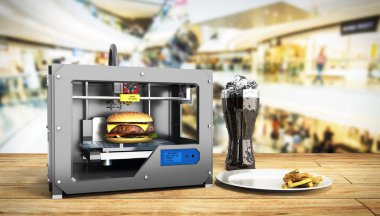 3D yazıcı yazdırma burger 3d render başarı gıda biber gazı kavramı