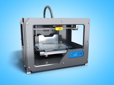 Yaratıcı soyut yeni teknolojileri kavramı modern profesyonel plastik 3d yazıcı 3d render mavi