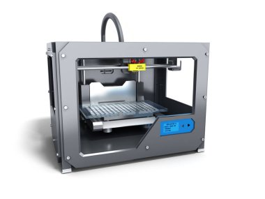 Yaratıcı soyut yeni teknolojileri kavramı modern profesyonel plastik 3d yazıcı 3d render beyaz