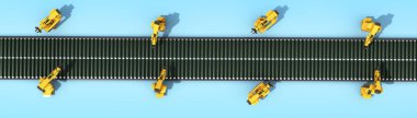 Otomatik endüstriyel konveyör üstten görünüm 3d rendr mavi